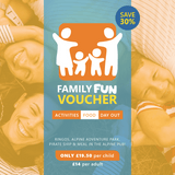 Family Fun Voucher with family icon and promotional text on a colorful background