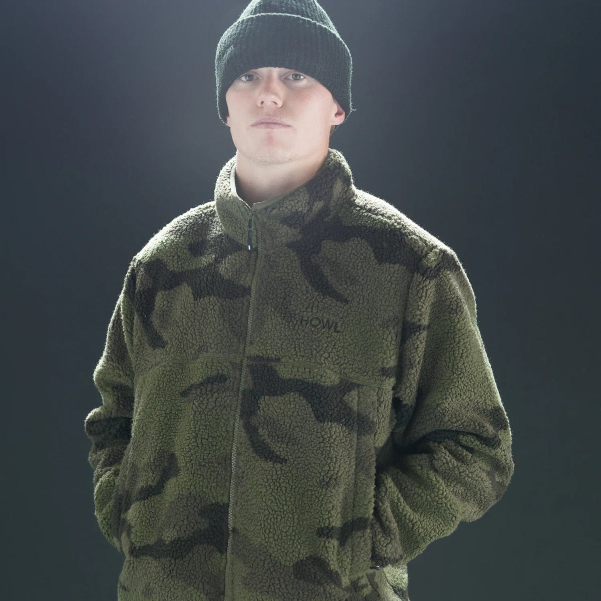 Howl Berber Fleece in Washed Camo, studio